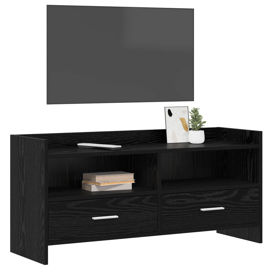 TV-kast 100 x 33 x 47 cm Zwart eiken Bewerkt hout
