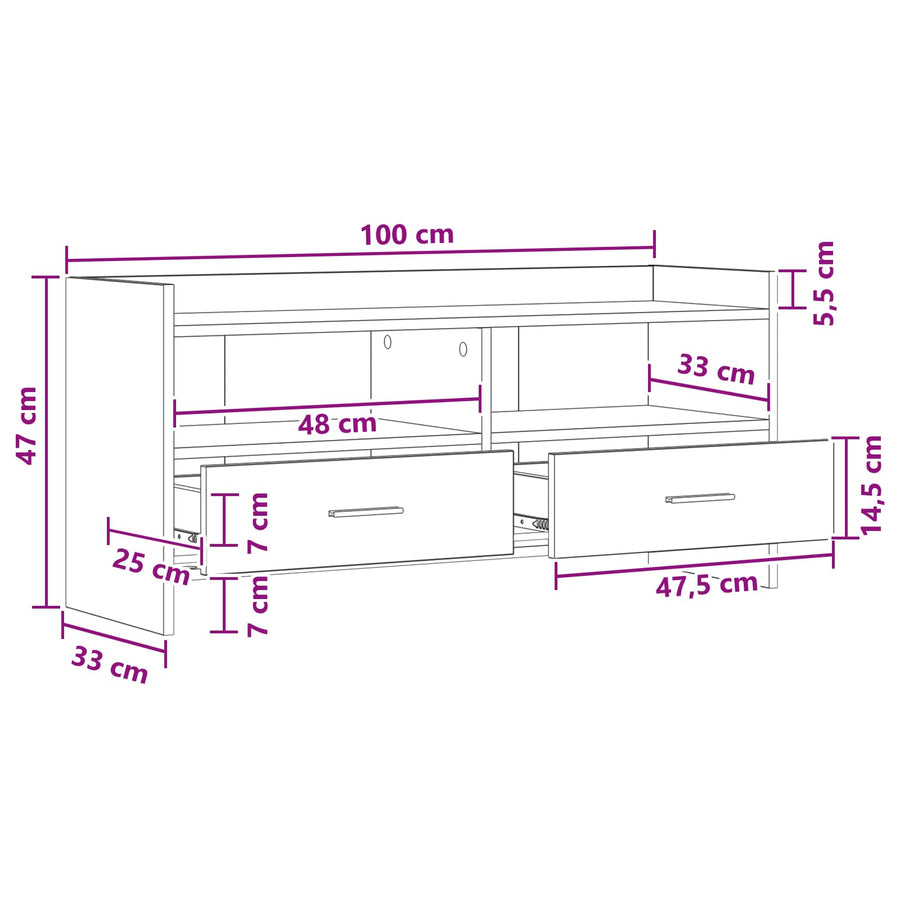 TV-kast 100 x 33 x 47 cm Sonoma Eiken Bewerkt hout