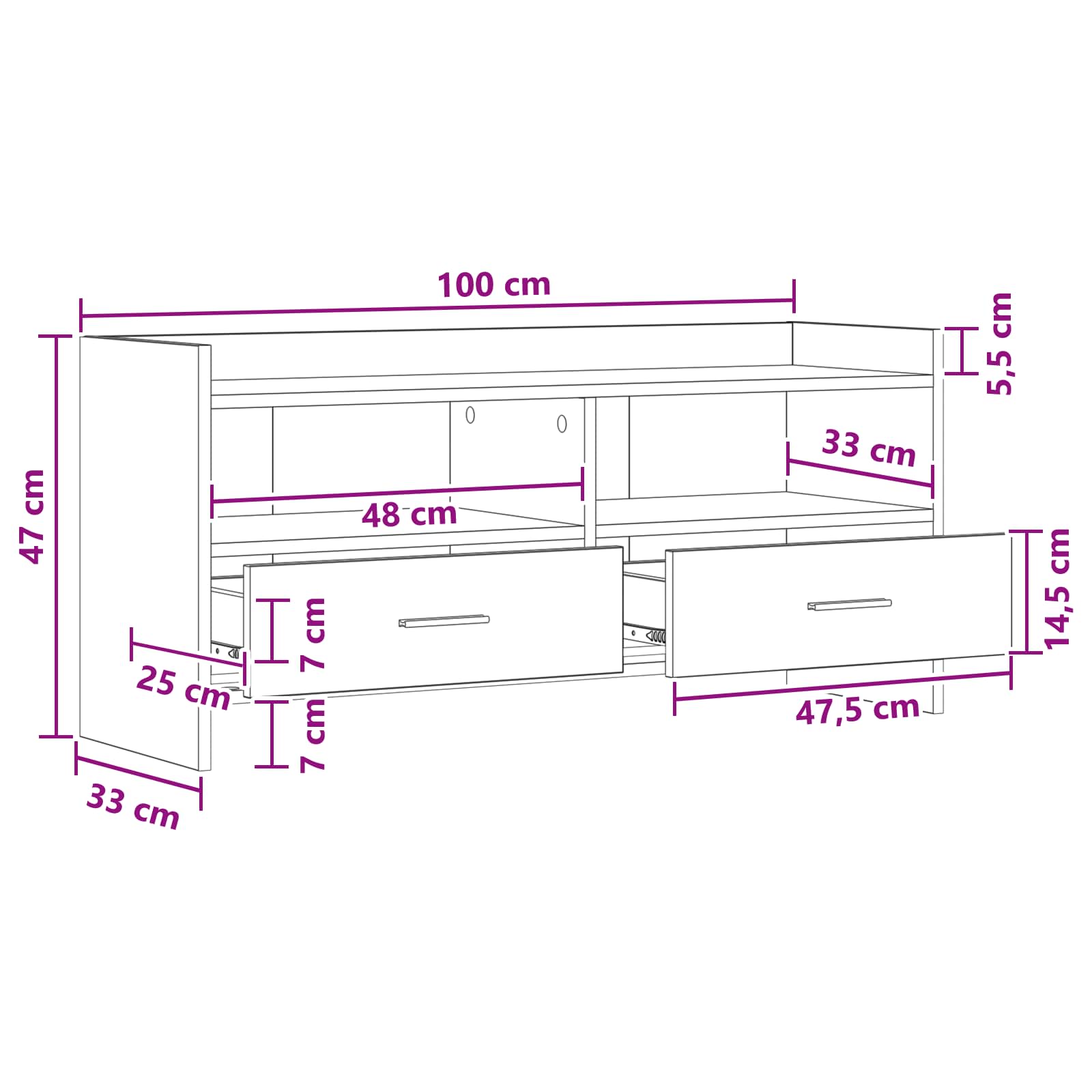 TV-kast 100 x 33 x 47 cm Oud hout Bewerkt hout