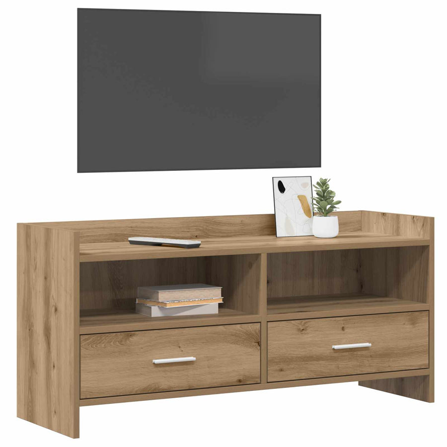 TV-kast 100 x 33 x 47 cm Artisanaal eiken Bewerkt hout