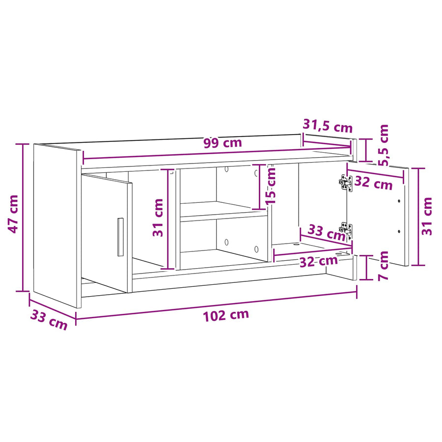 TV-kast 102 x 33 x 47 cm Betongrijs Bewerkt hout