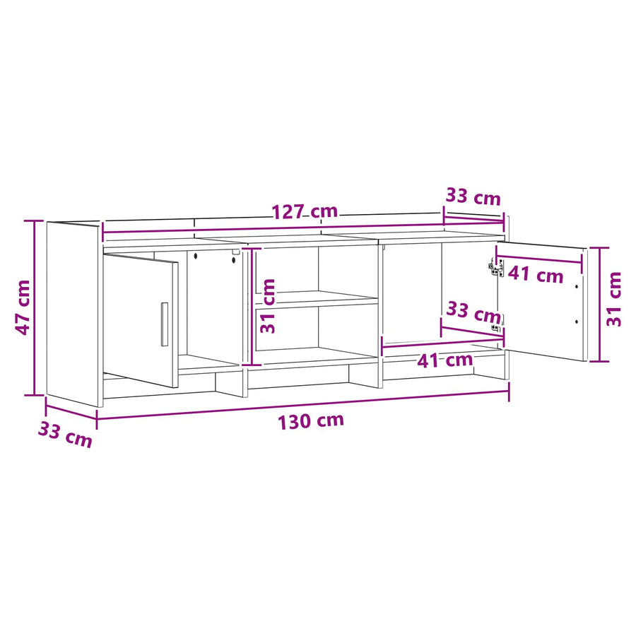 TV-kast 130 x 33 x 47 cm Gerookt eiken Bewerkt hout