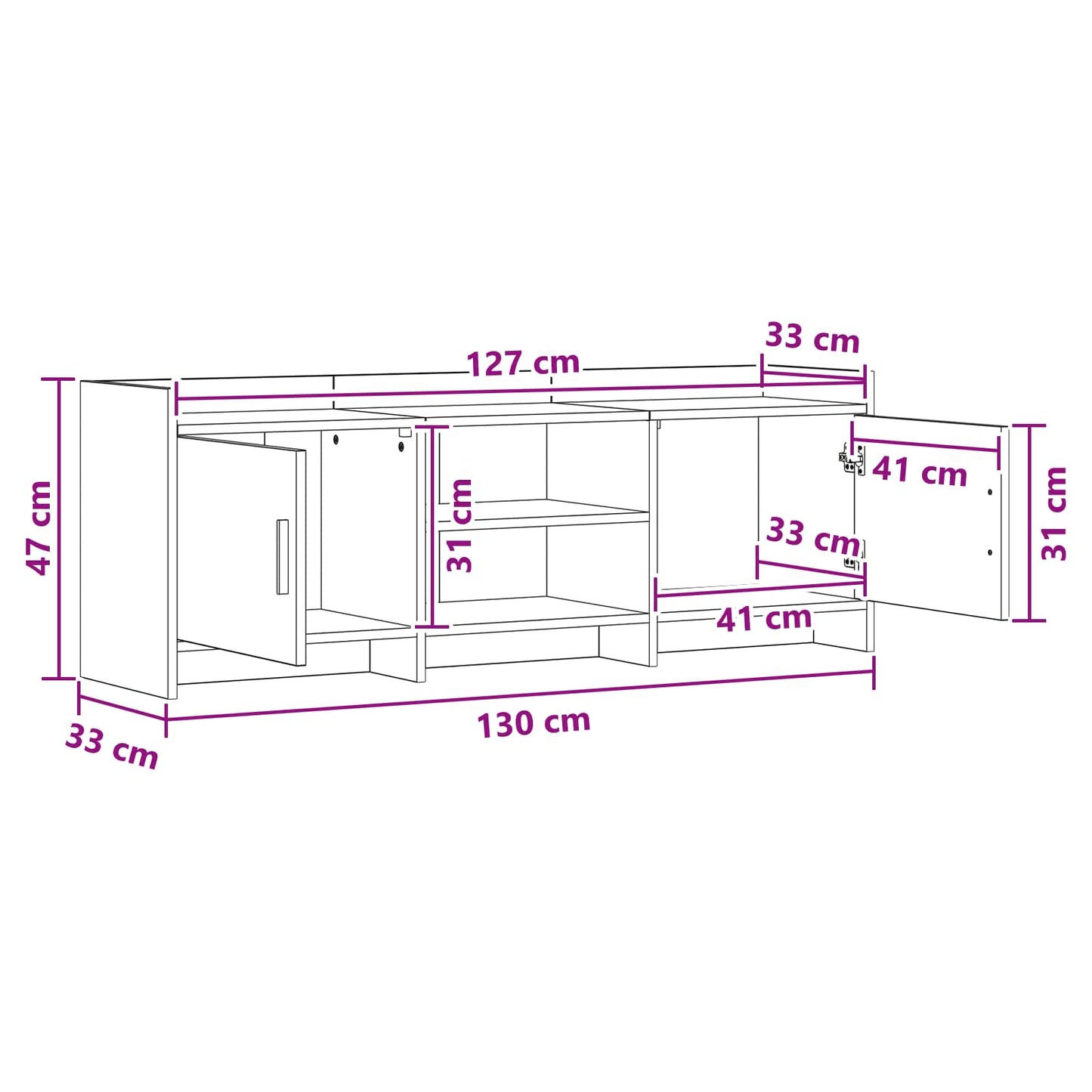 TV-kast 130 x 33 x 47 cm Grijs Sonoma Bewerkt hout