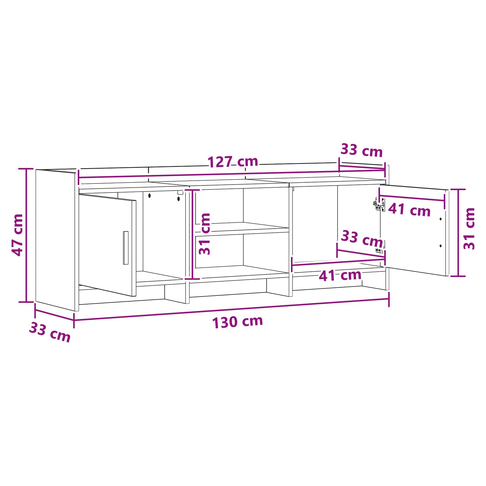 TV-kast 130 x 33 x 47 cm Oud hout Bewerkt hout