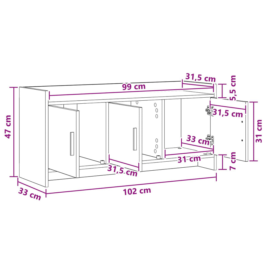 TV-kast 102 x 33 x 47 cm Gerookt eiken Bewerkt hout