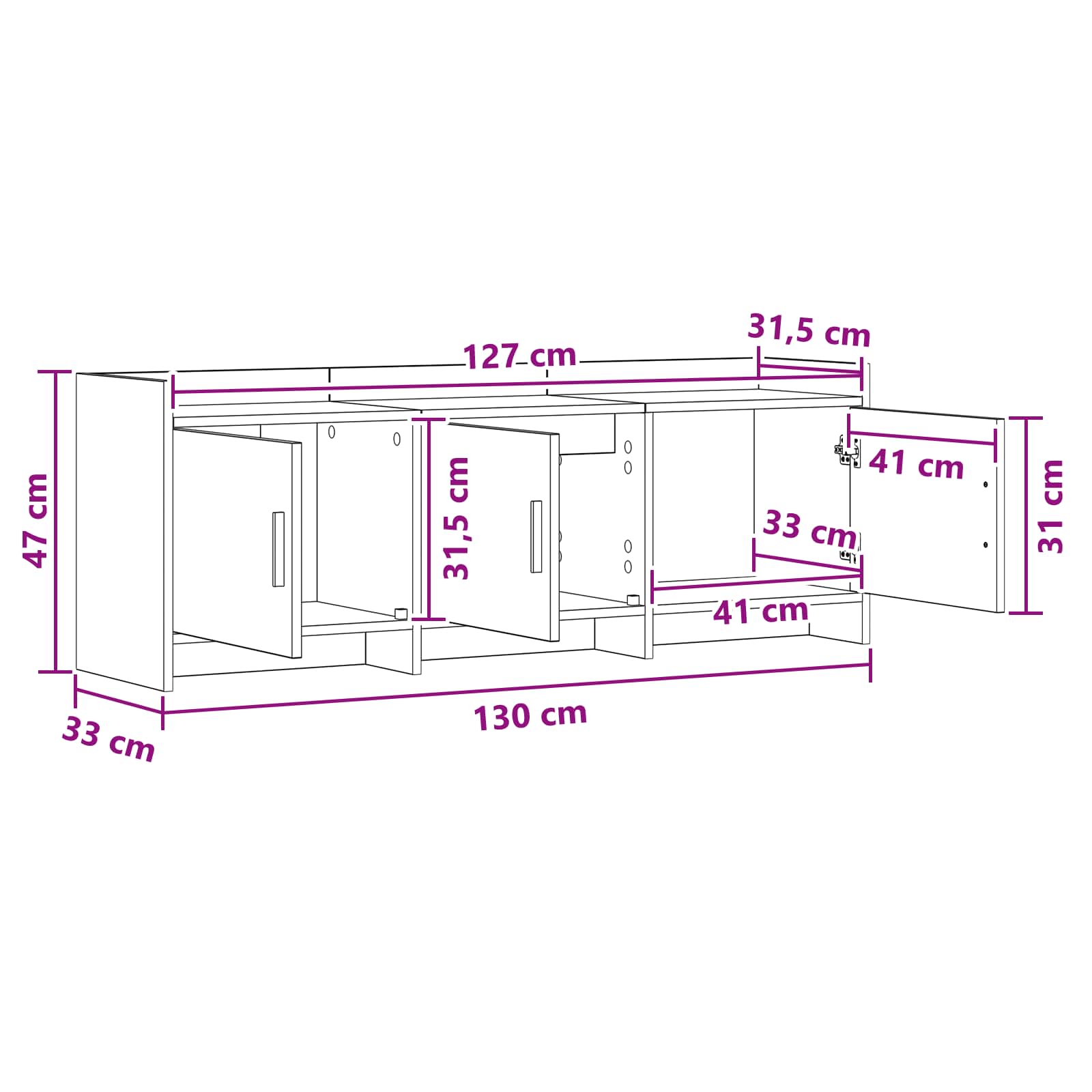 TV-kast 130 x 33 x 47 cm Sonoma Eiken Bewerkt hout