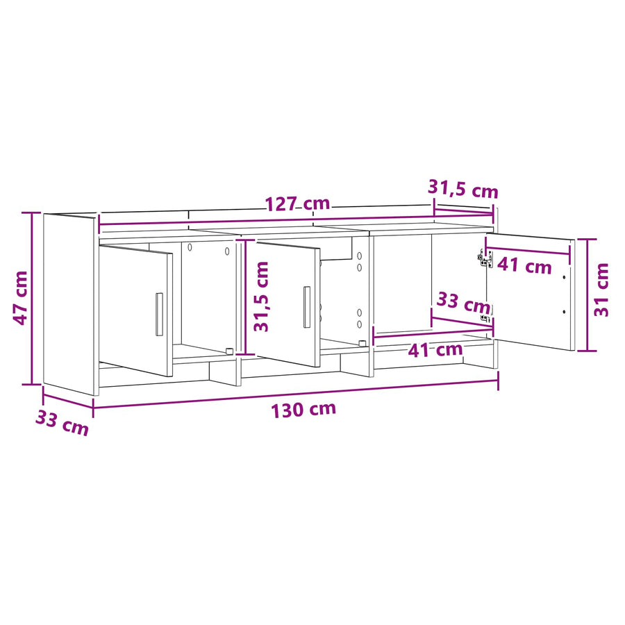 TV-kast 130 x 33 x 47 cm Artisanaal eiken Bewerkt hout