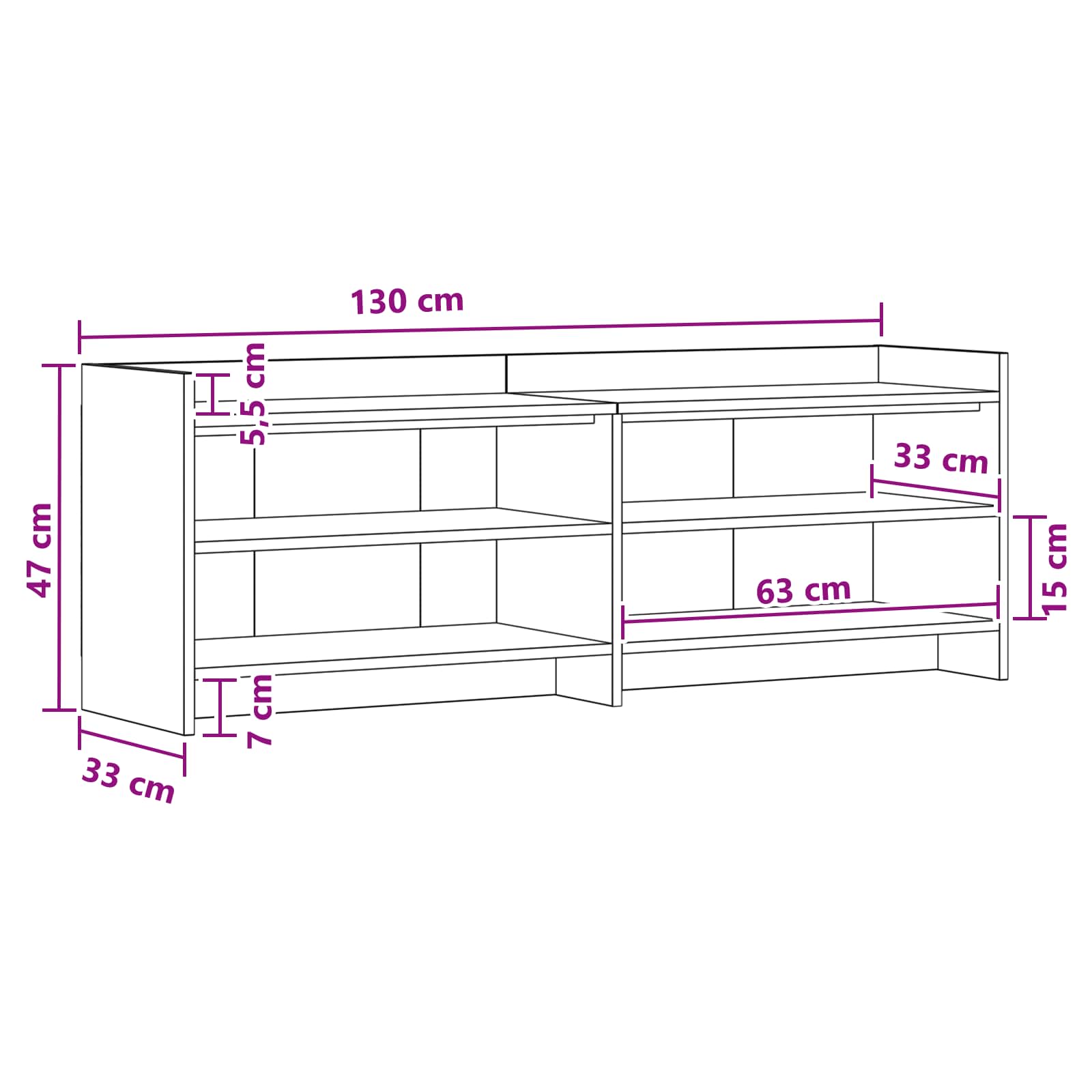 TV-kast 135 x 33 x 47 cm Oud hout Bewerkt hout