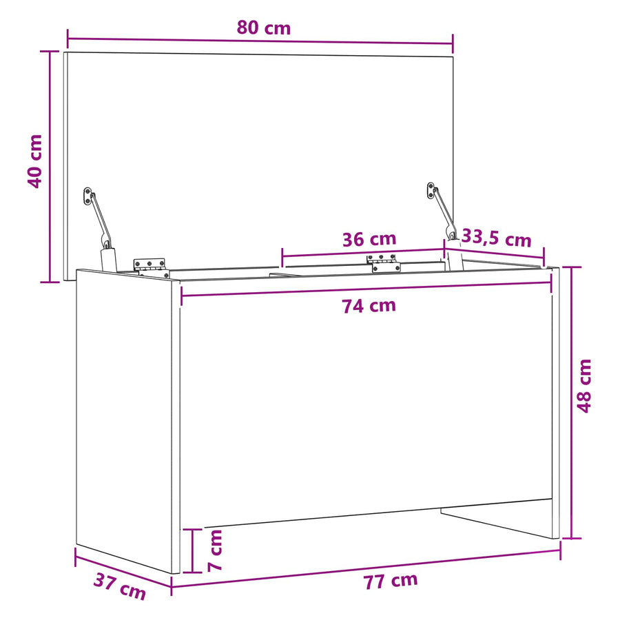 Opbergkist met opslag Sonoma Eiken 80 x 40 x 50 cm Bewerkt hout