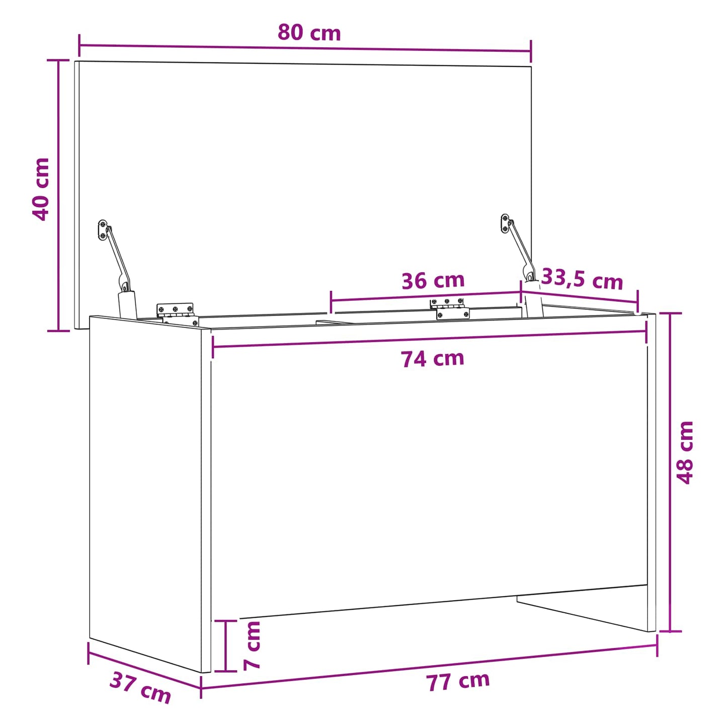 Opbergkist met opslag Betongrijs 80 x 40 x 50 cm Bewerkt hout