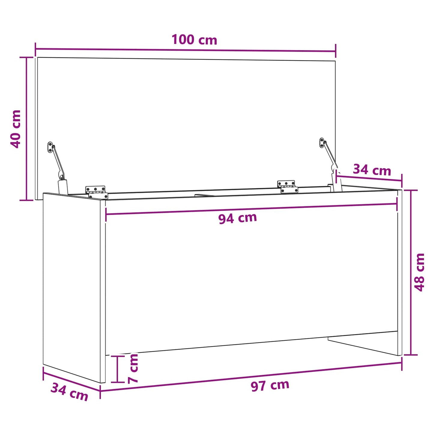 Opbergkist met opslag Betongrijs 100 x 40 x 50 cm Bewerkt hout