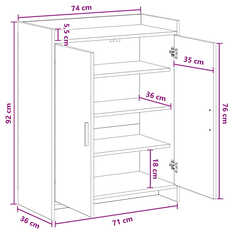 Schoenenkast met opslag Wit 73,5 x 36 x 92 cm Bewerkt hout