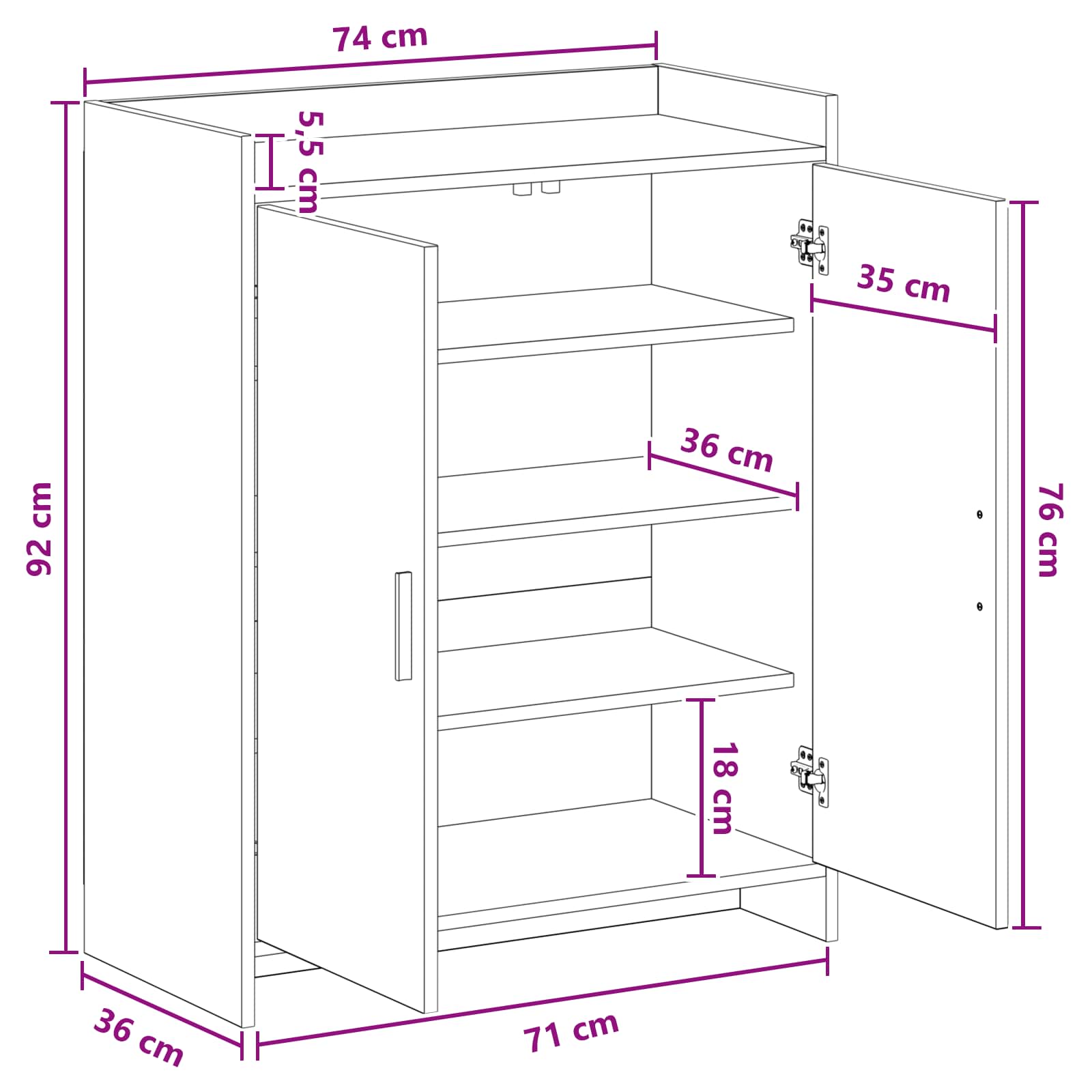 Schoenenkast met opslag Oud hout 73,5 x 36 x 92 cm Bewerkt hout