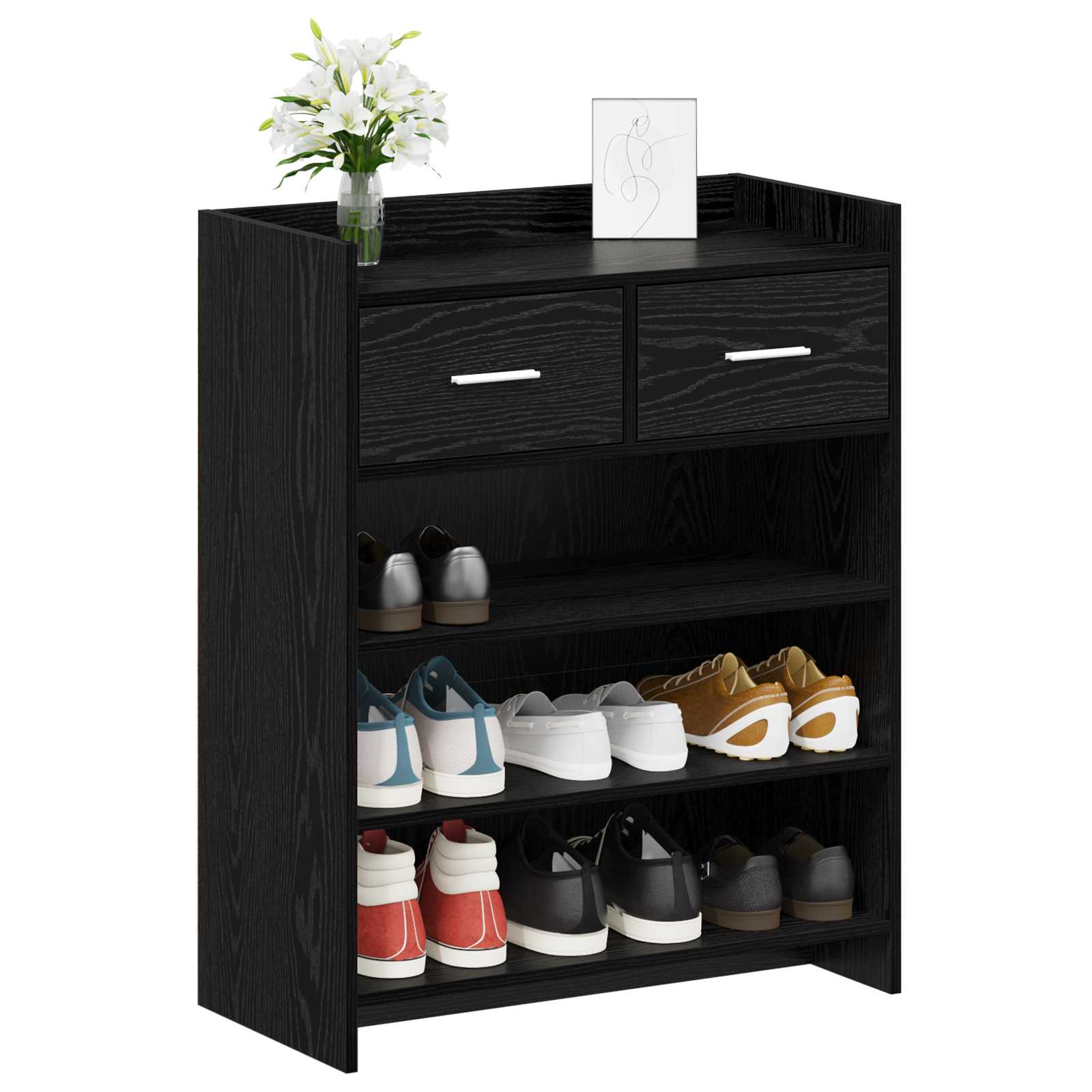 Schoenenkast Zwart eiken 73,5 x 36 x 92 cm Bewerkt hout