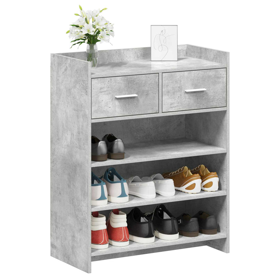 Schoenenkast met lade Betongrijs 73,5 x 36 x 92 cm Bewerkt hout