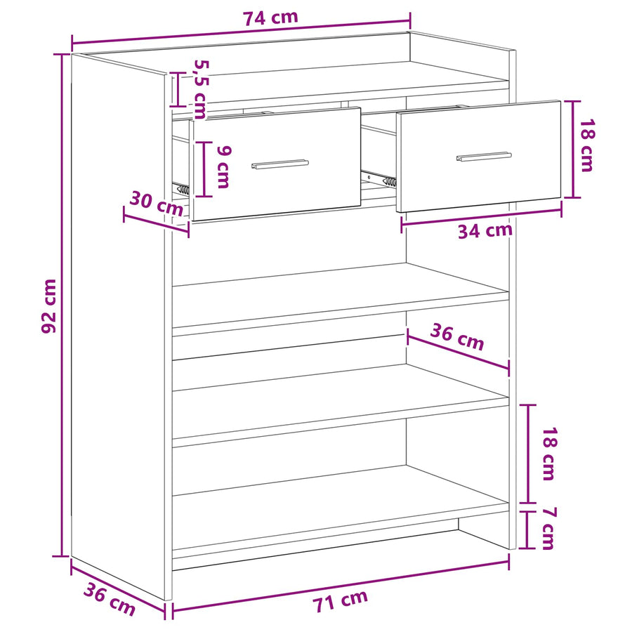 Schoenenkast Gerookt eiken 73,5 x 36 x 92 cm Bewerkt hout