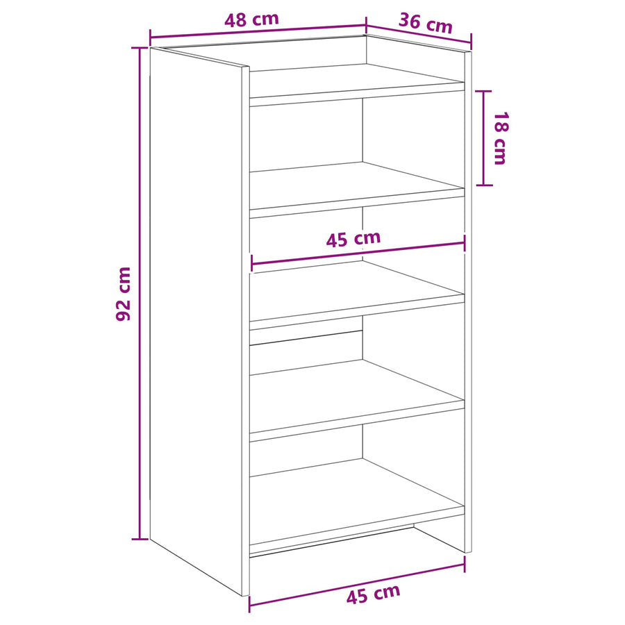 Schoenenkast met opslag Betongrijs 48 x 36 x 92 cm Bewerkt hout