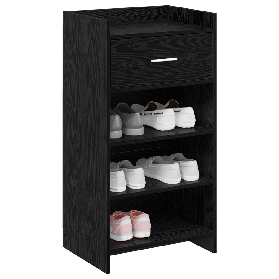 Schoenenkast met lade Zwart eiken 48 x 36 x 92 cm Bewerkt hout