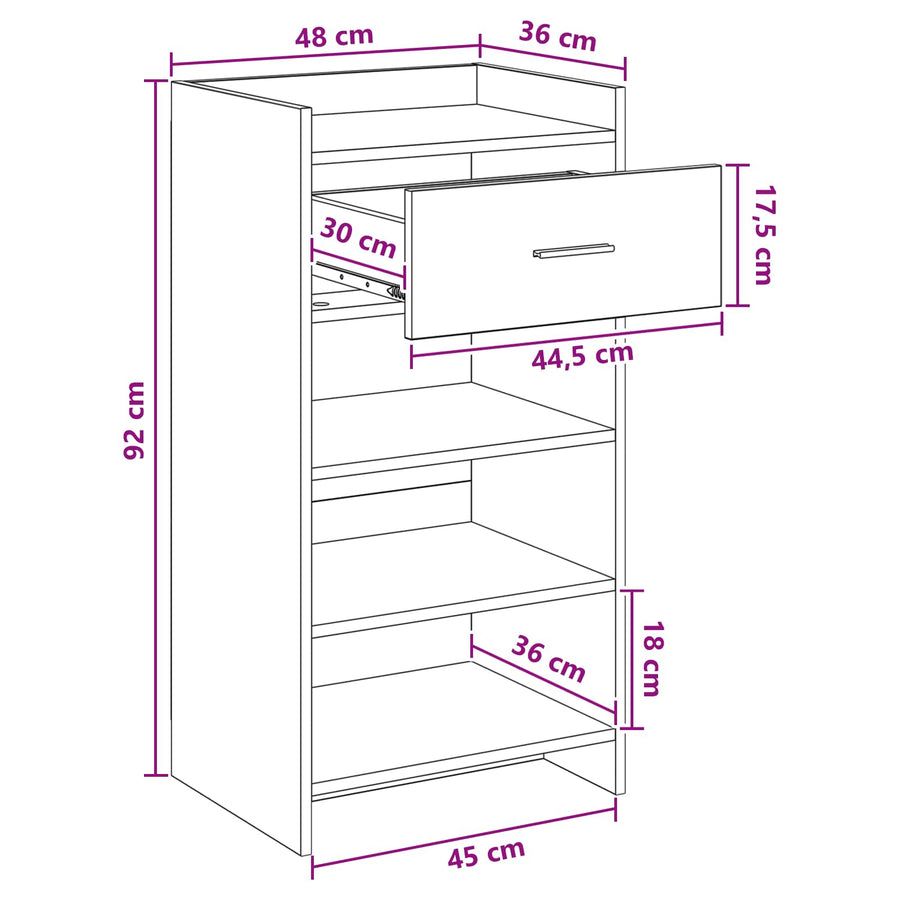 Schoenenkast met lade Sonoma Eiken 48 x 36 x 92 cm Bewerkt hout