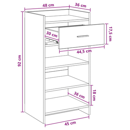 Schoenenkast met lade Betongrijs 48 x 36 x 92 cm Bewerkt hout
