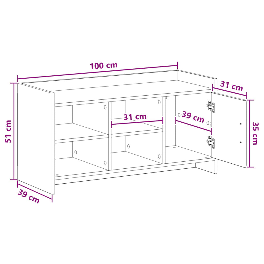 Schoenenkast met opslag Wit 100 x 39,5 x 51 cm Bewerkt hout