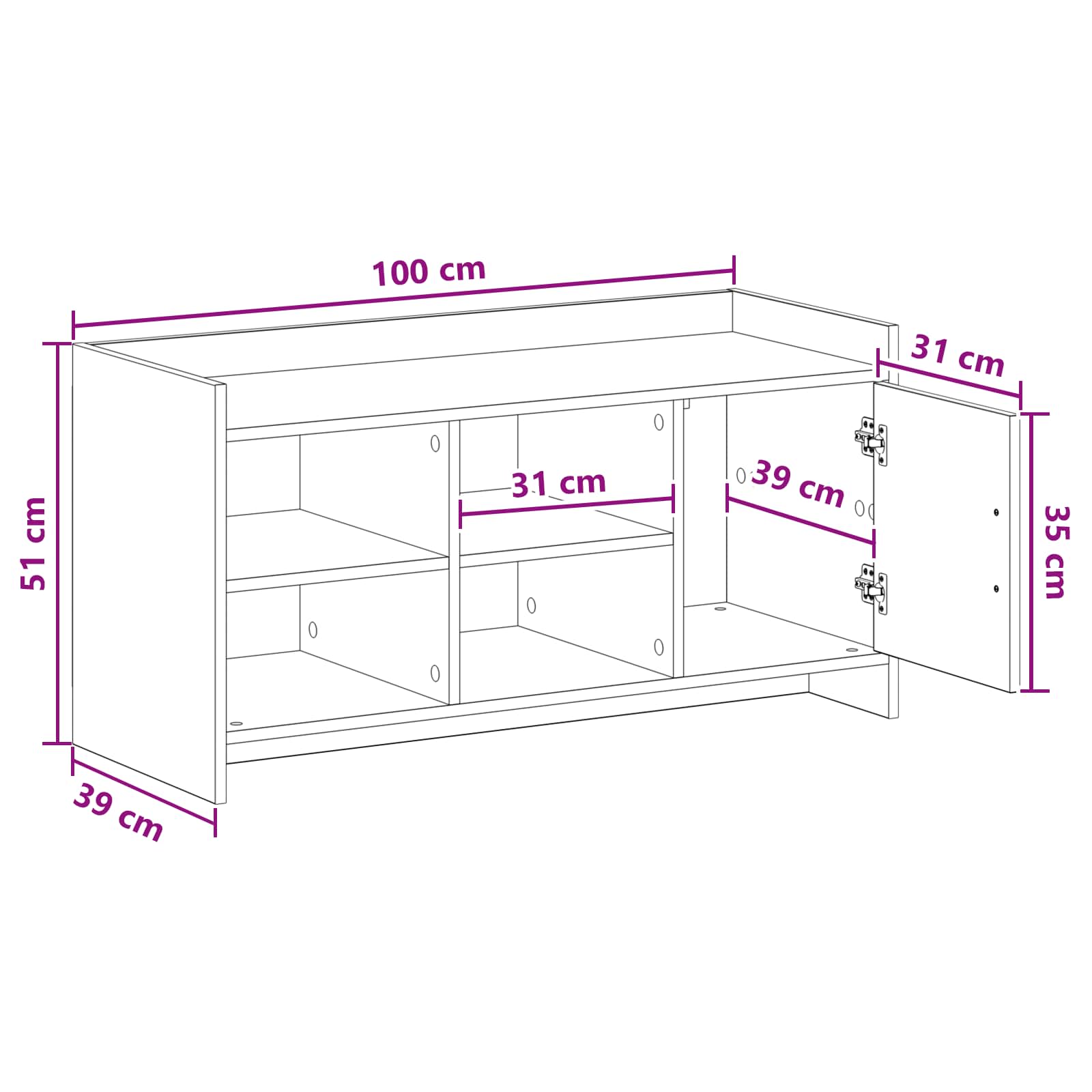 Schoenenkast Sonoma Eiken 100 x 39,5 x 51 cm Bewerkt hout