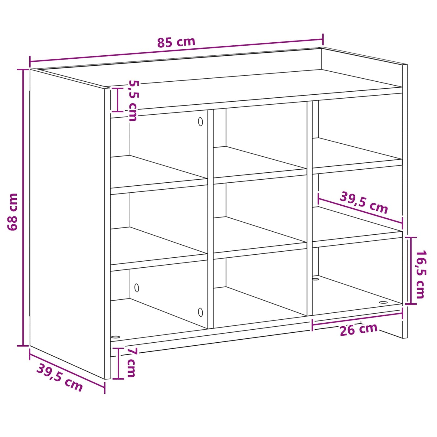 Schoenenkast Artisanaal eiken 85 x 39,5 x 70 cm Bewerkt hout