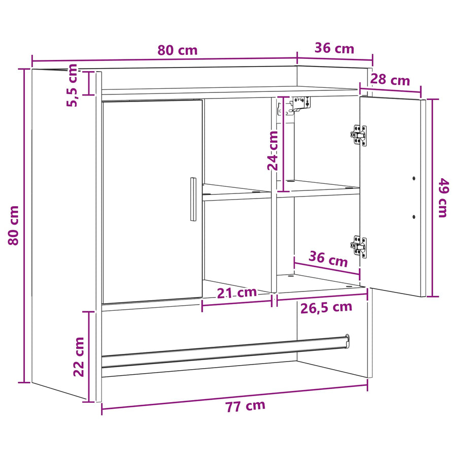 Wandplank Muurmontage Sonoma Eiken 80 x 36 x 80 cm Bewerkt hout