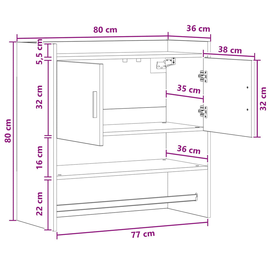 Wandplank Muurmontage Betongrijs 80 x 36 x 80 cm Bewerkt hout