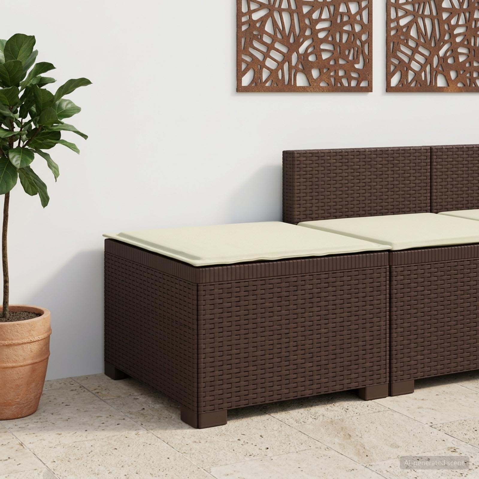 Eénpersoons Tuinbank met Kussen Rattan Look PP Bruin