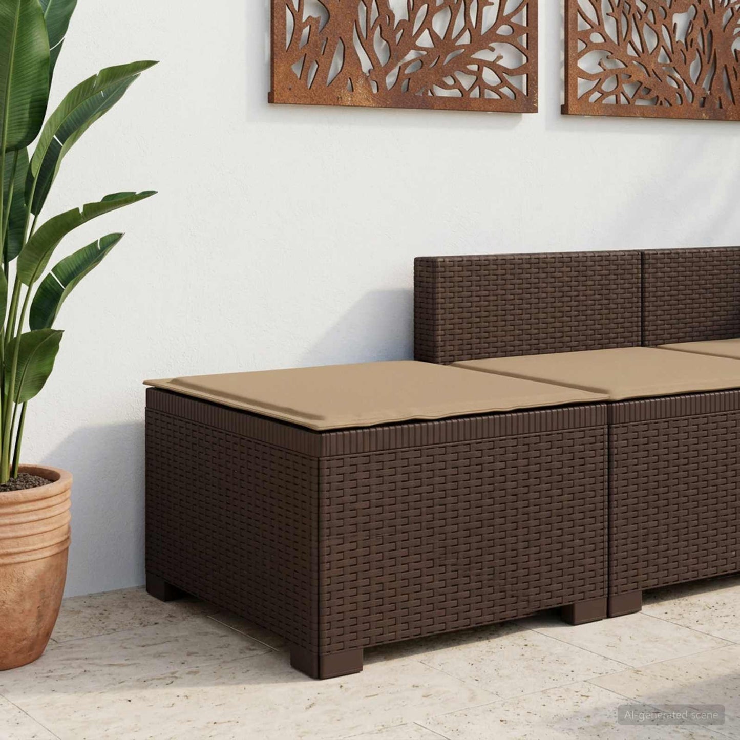 Eénpersoons Tuinbank met Kussen Rattan Look PP Bruin