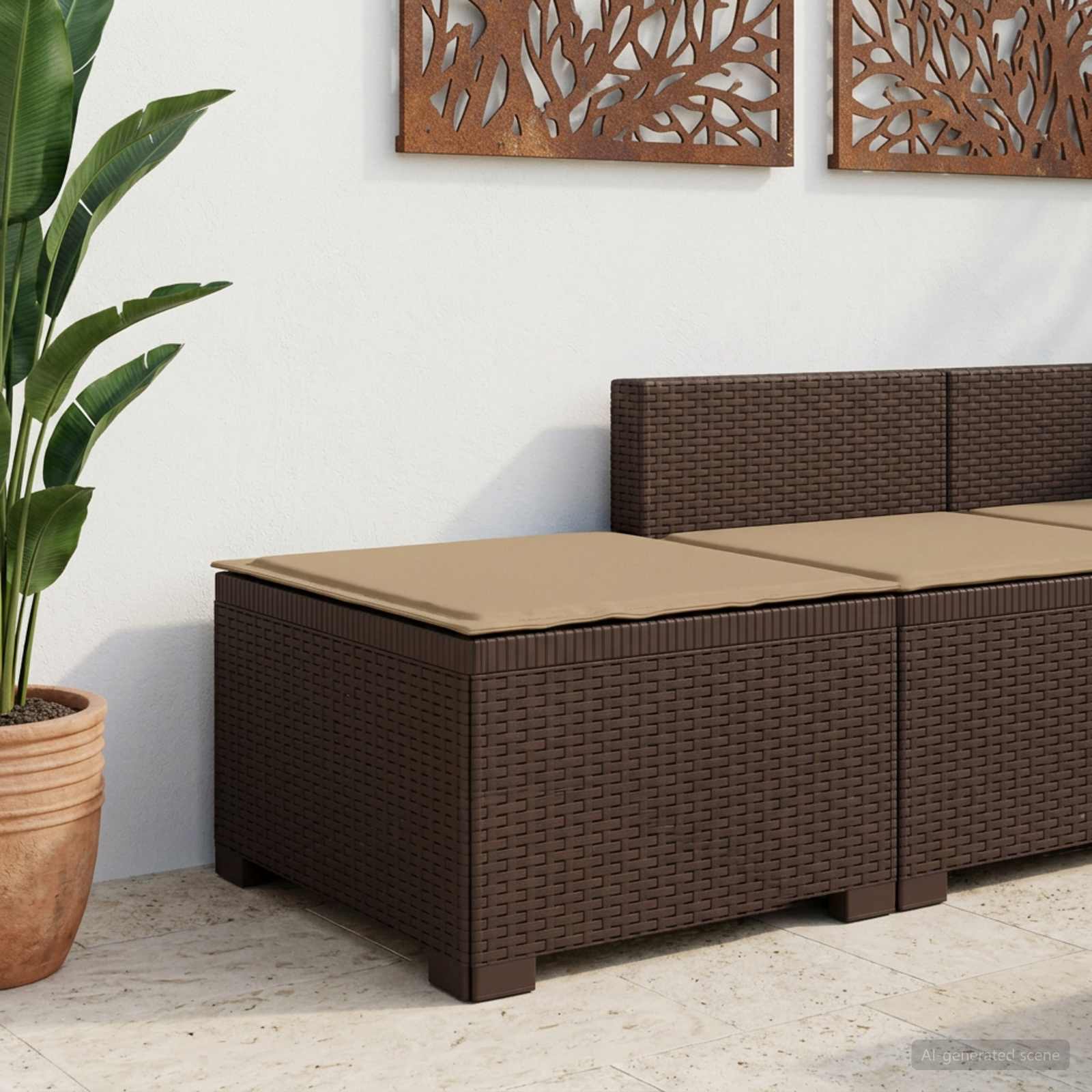 Eénpersoons Tuinbank met Kussen Rattan Look PP Bruin