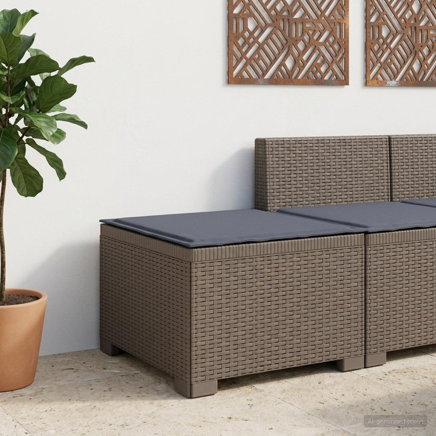 Eénpersoons Tuinbank met Kussen Rattan Look PP Lichtgrijs