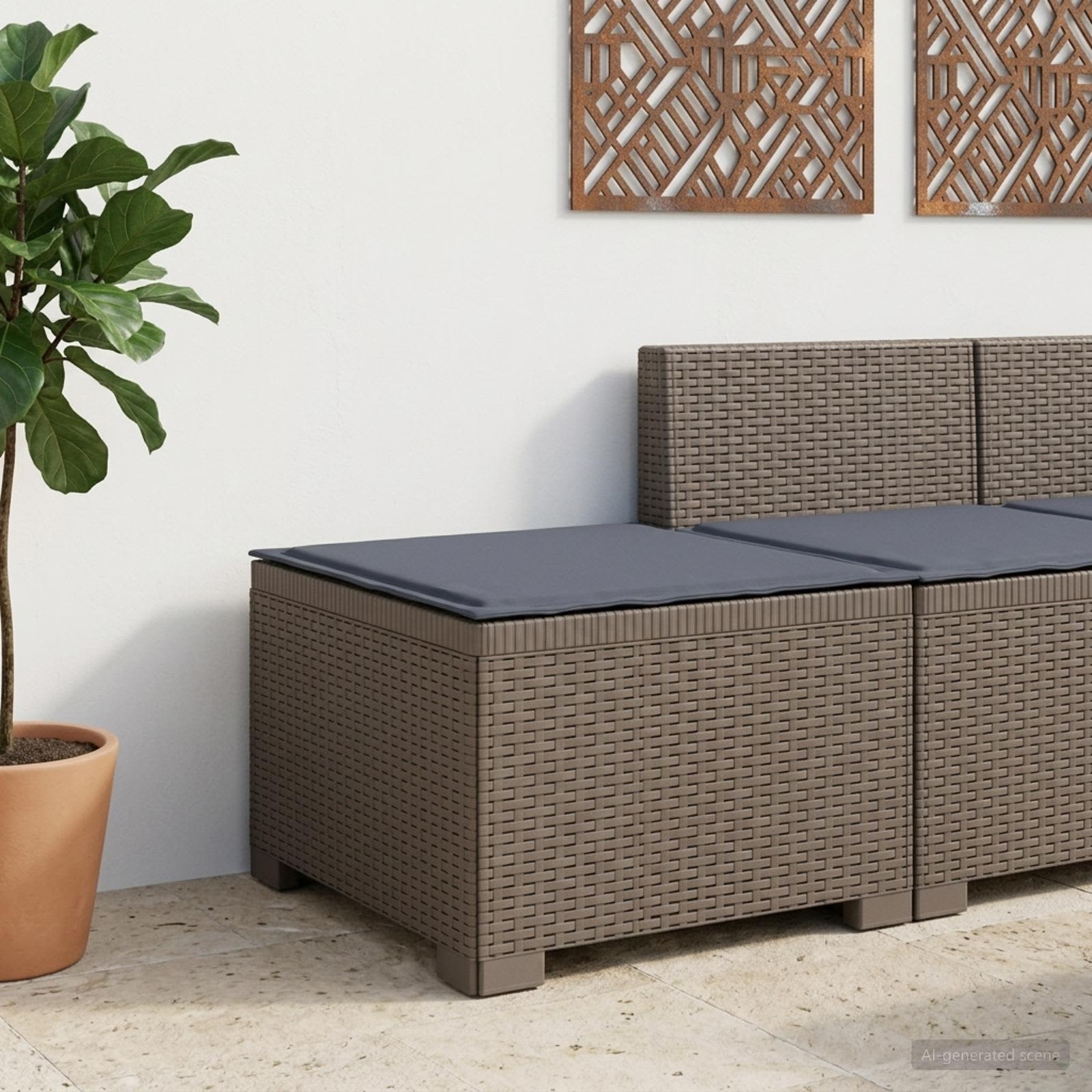 Eénpersoons Tuinbank met Kussen Rattan Look PP Lichtgrijs