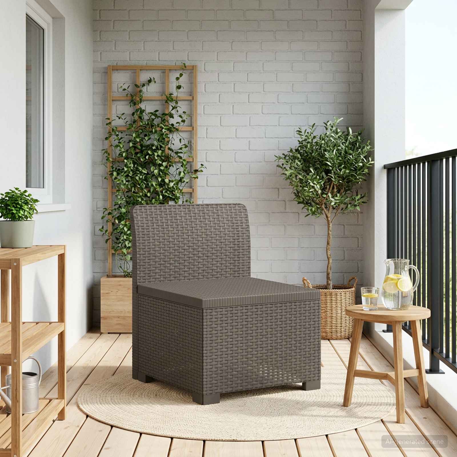Eénpersoons Tuinbank Rattan Look PP Lichtgrijs