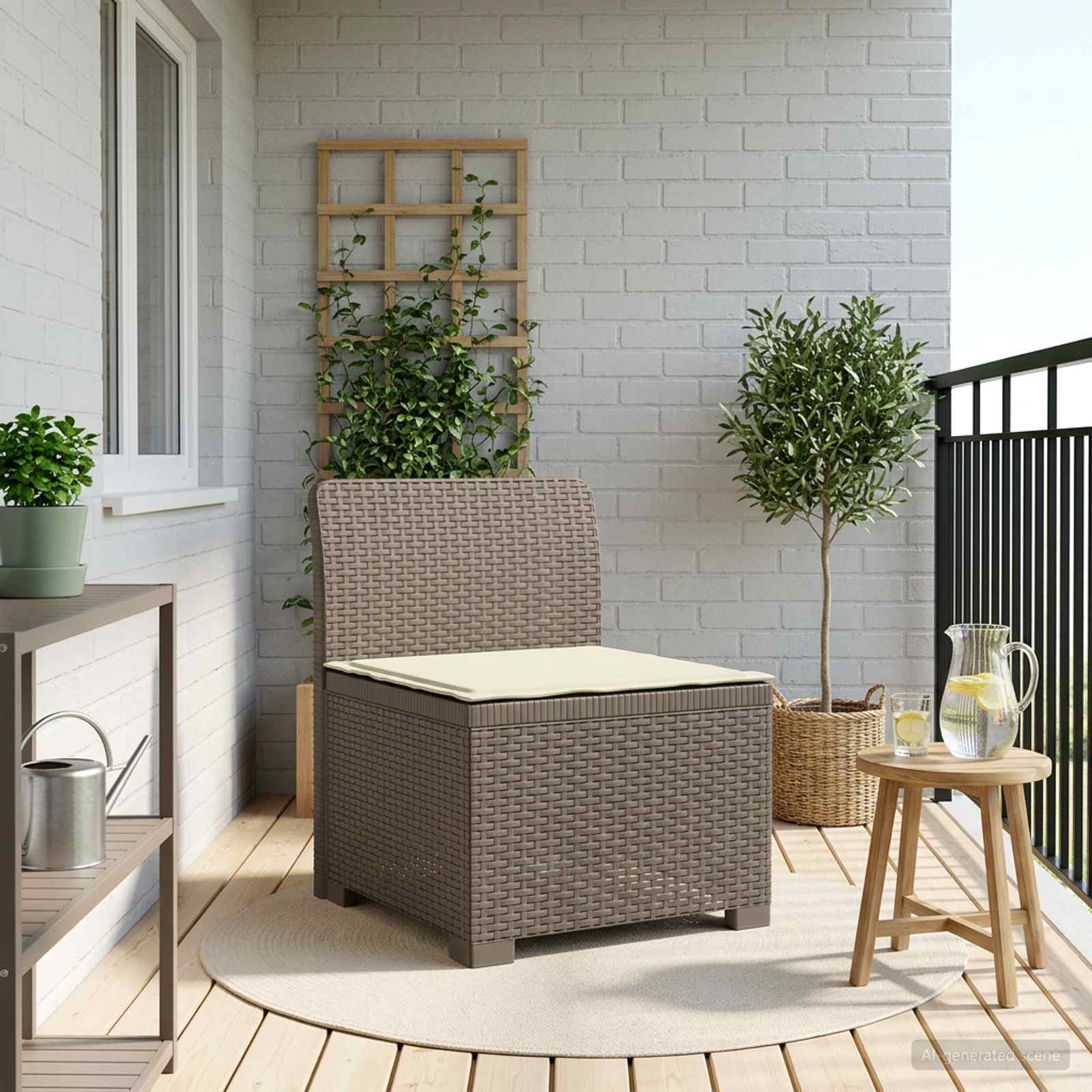 Eénpersoons Tuinbank met Kussen Rattan Look PP Lichtgrijs