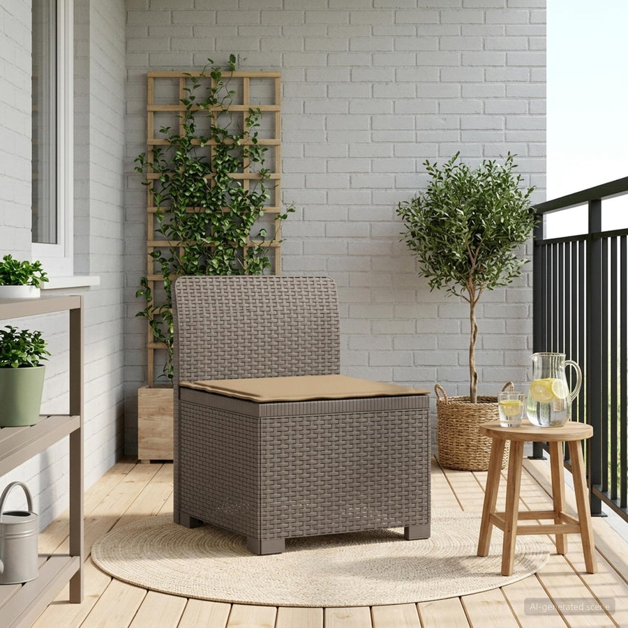 Eénpersoons Tuinbank met Kussen Rattan Look PP Lichtgrijs