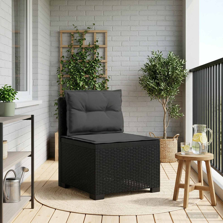 Eénpersoons Tuinbank met Kussens Rattan Look PP Antraciet