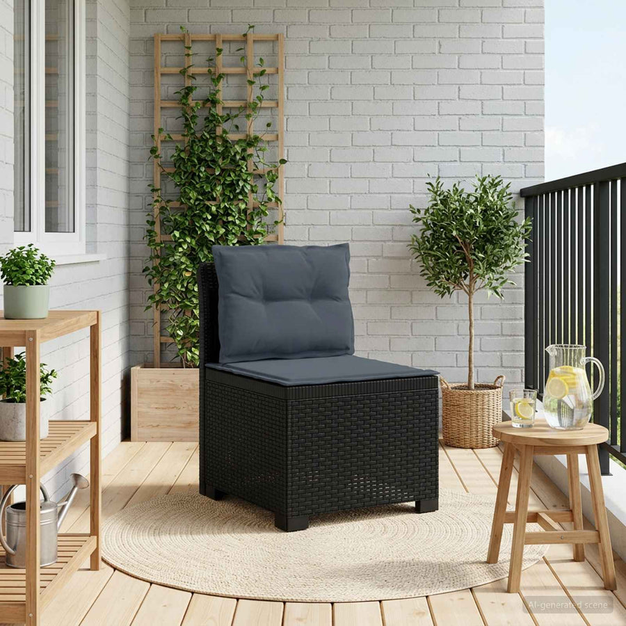Eénpersoons Tuinbank met Kussens Rattan Look PP Antraciet