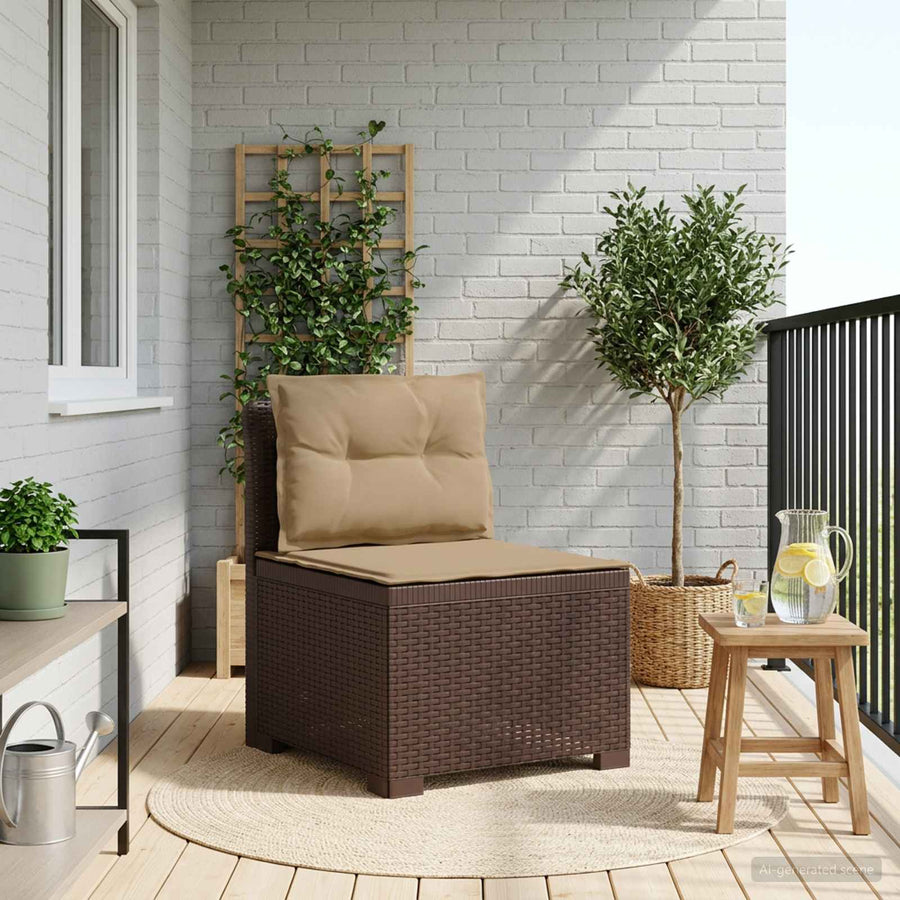 Eénpersoons Tuinbank met Kussens Rattan Look PP Bruin
