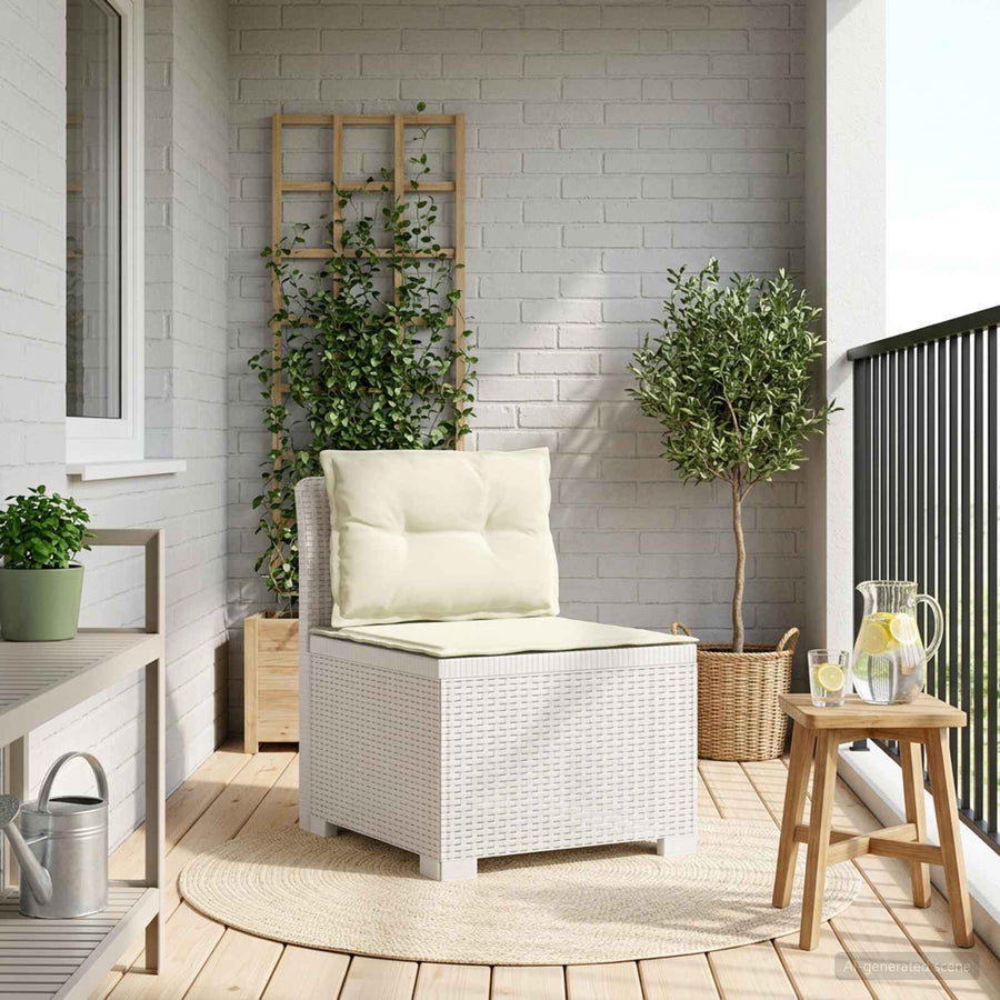 Eénpersoons Tuinbank met Kussens Rattan Look PP Wit