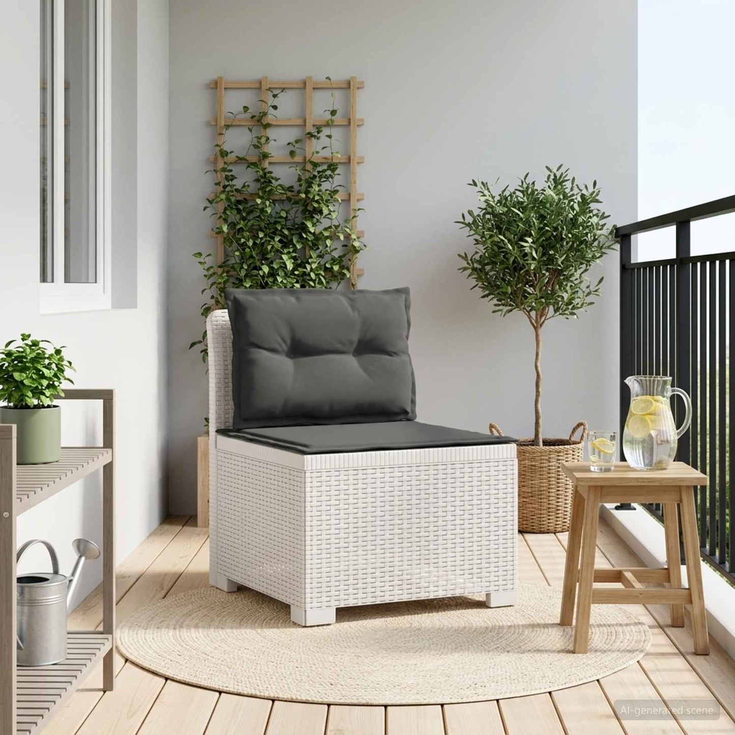 Eénpersoons Tuinbank met Kussens Rattan Look PP Wit