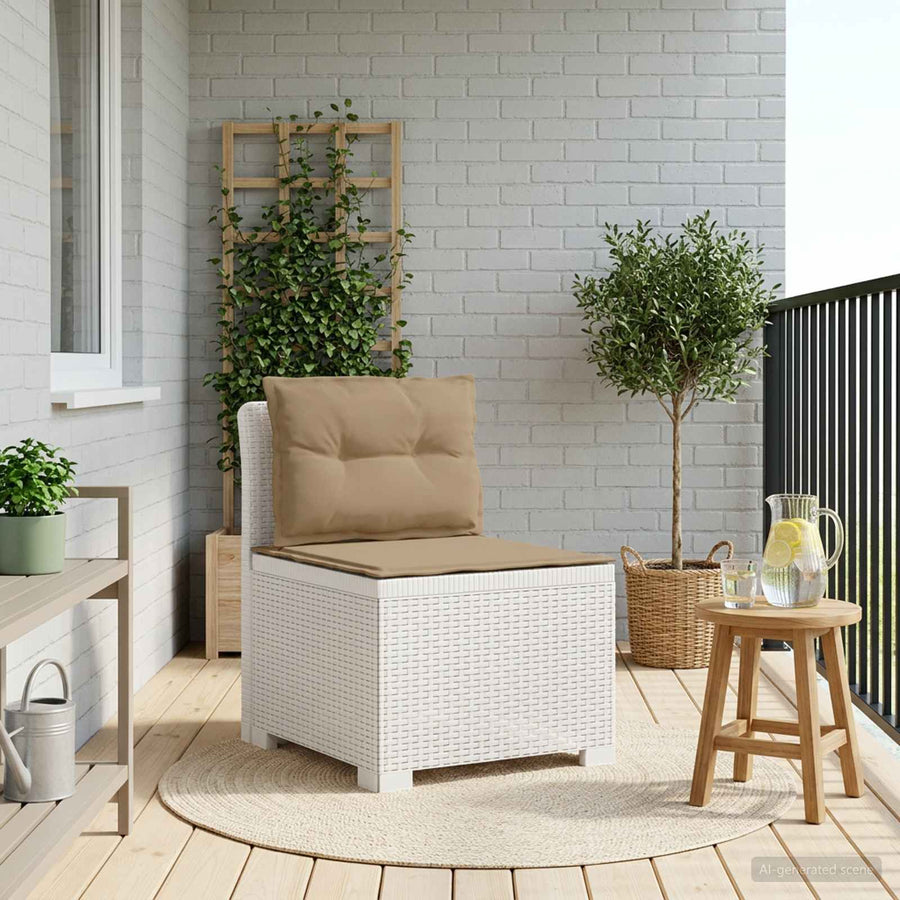 Eénpersoons Tuinbank met Kussens Rattan Look PP Wit