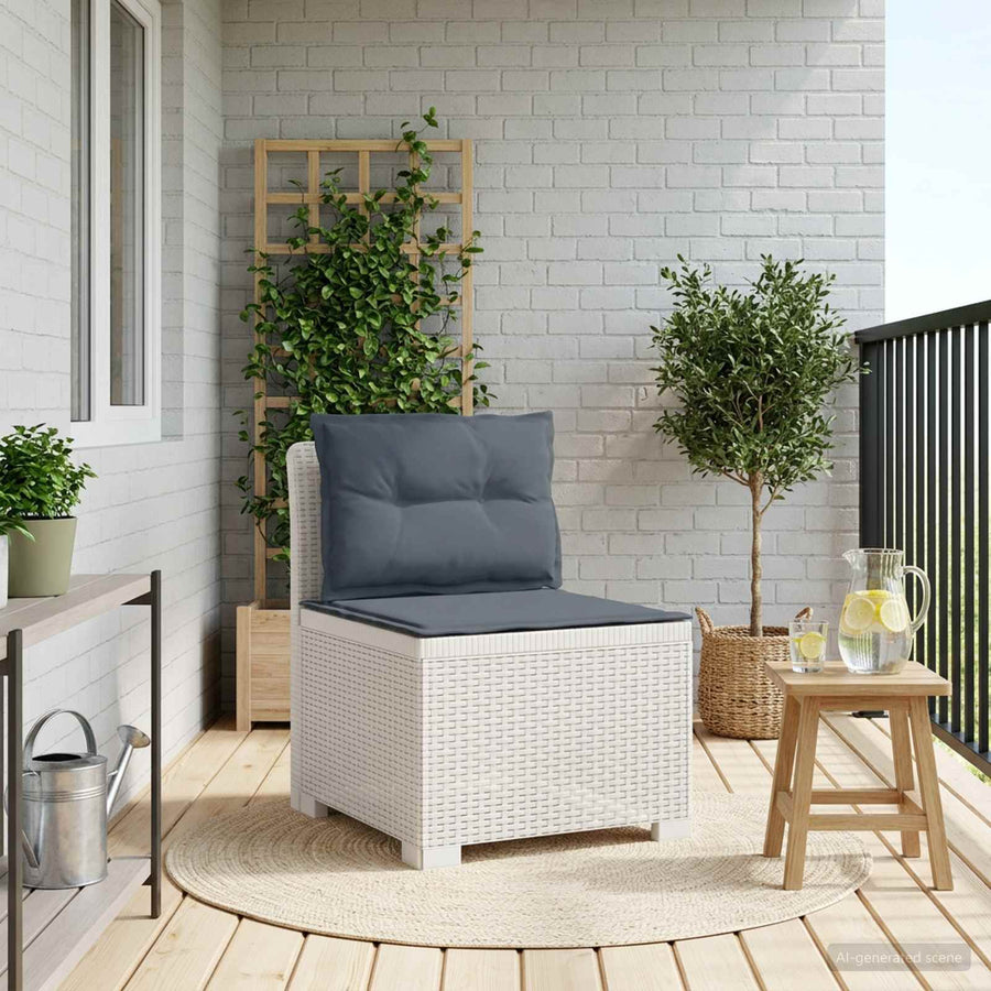 Eénpersoons Tuinbank met Kussens Rattan Look PP Wit