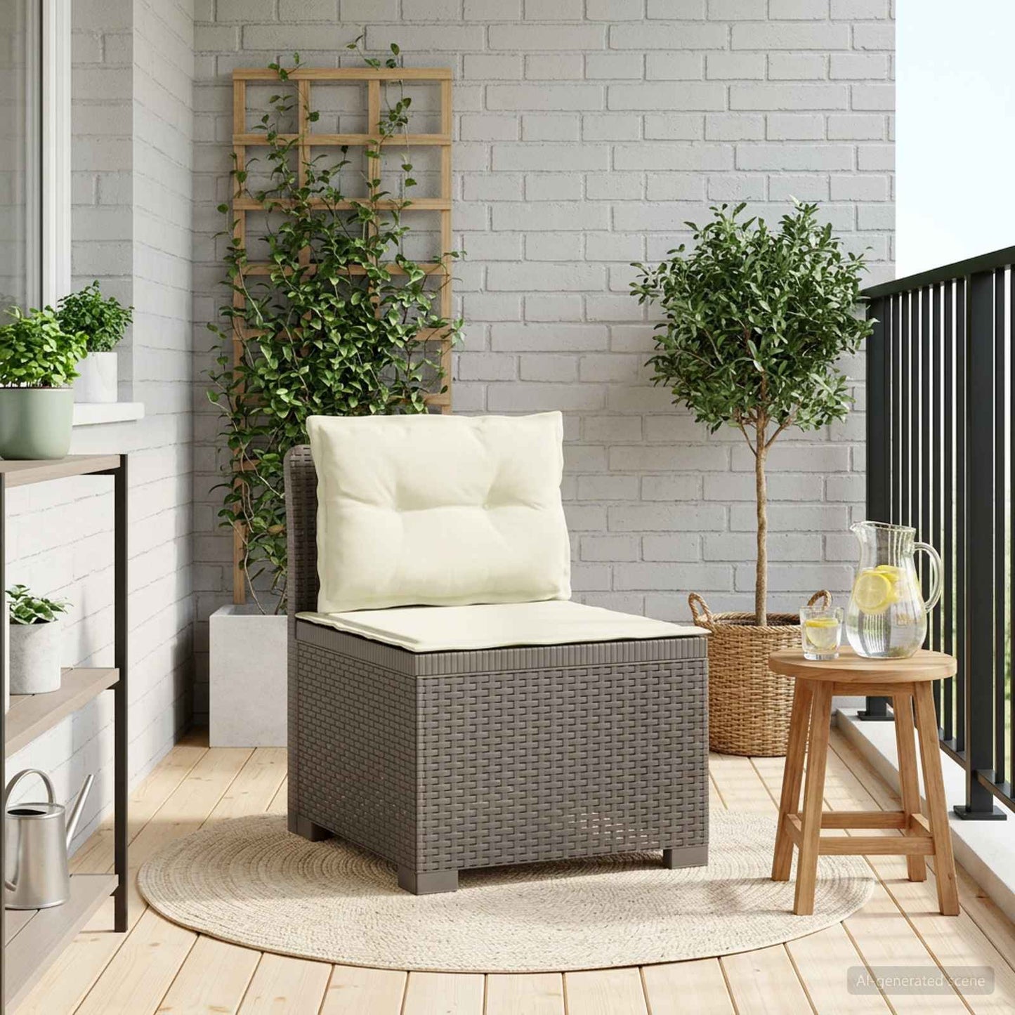 Eénpersoons Tuinbank met Kussens Rattan Look PP Lichtgrijs