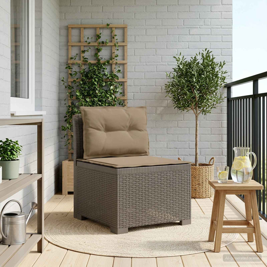 Eénpersoons Tuinbank met Kussens Rattan Look PP Lichtgrijs