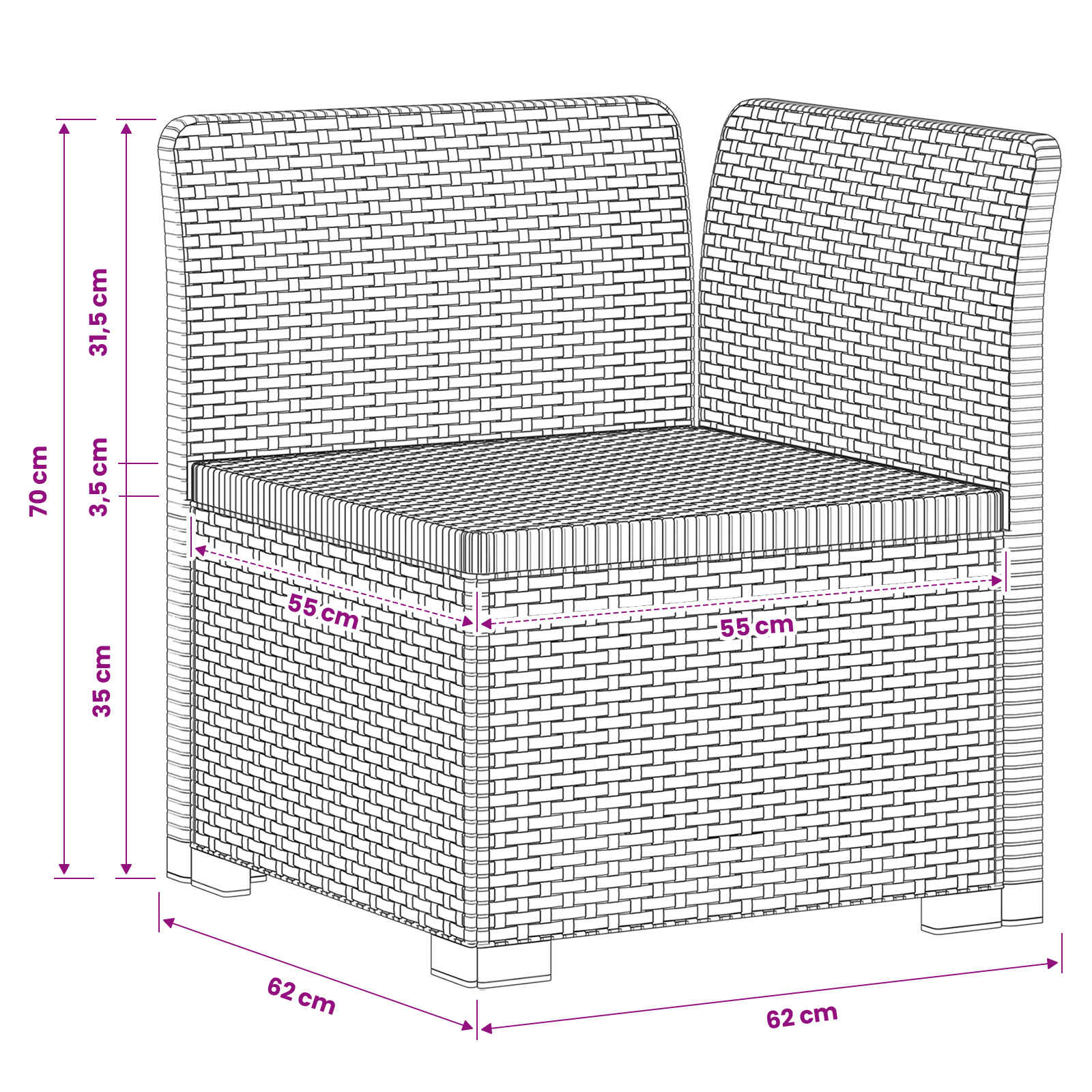 Eénpersoons Tuinbank Rattan Look PP Wit