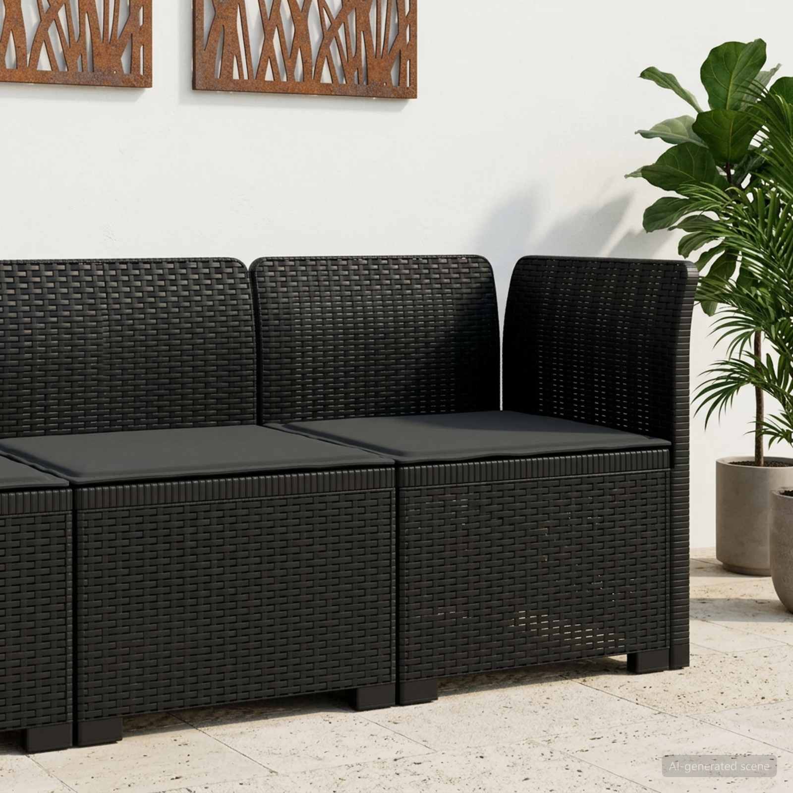 Eénpersoons Tuinbank met Kussen Rattan Look PP Antraciet