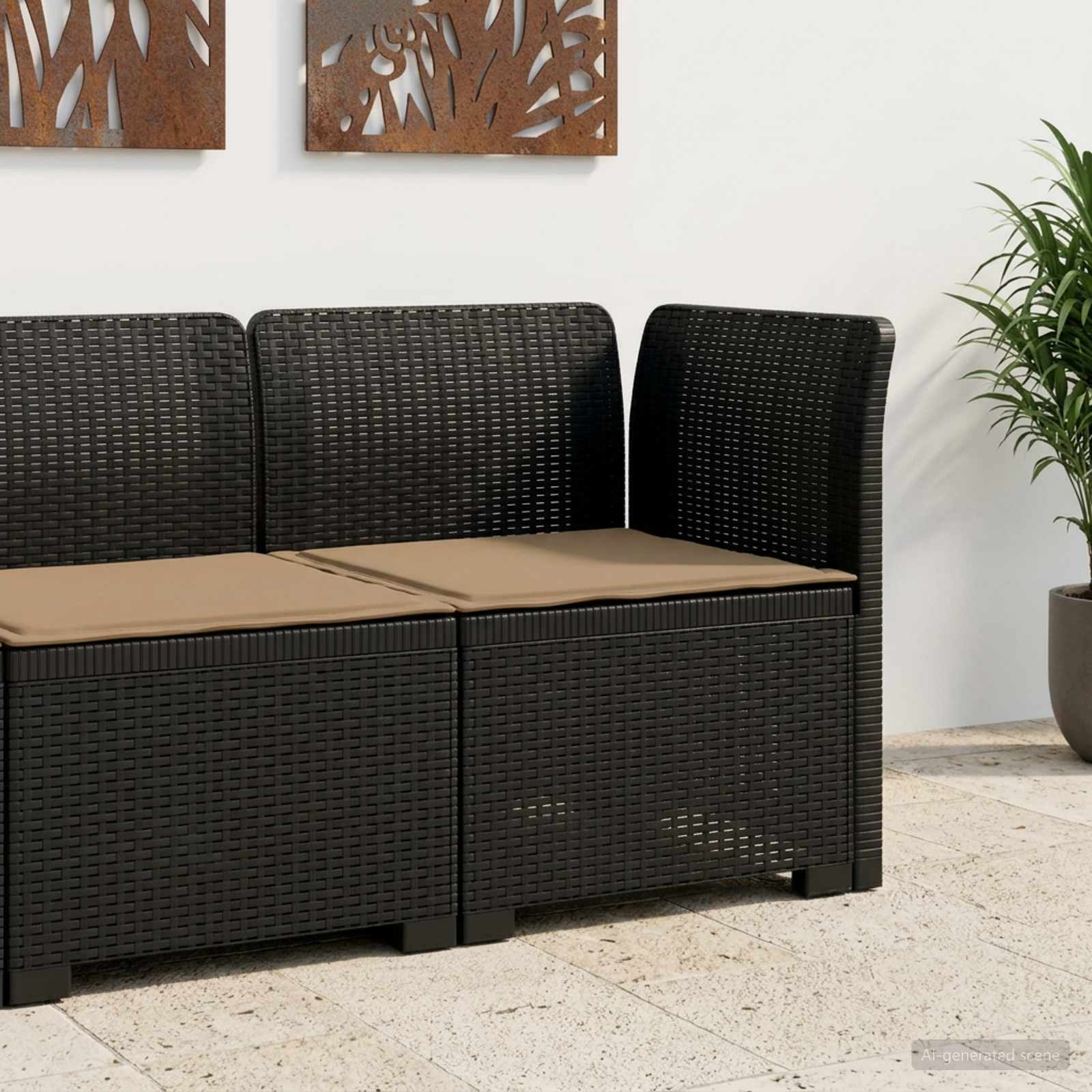 Eénpersoons Tuinbank met Kussen Rattan Look PP Antraciet