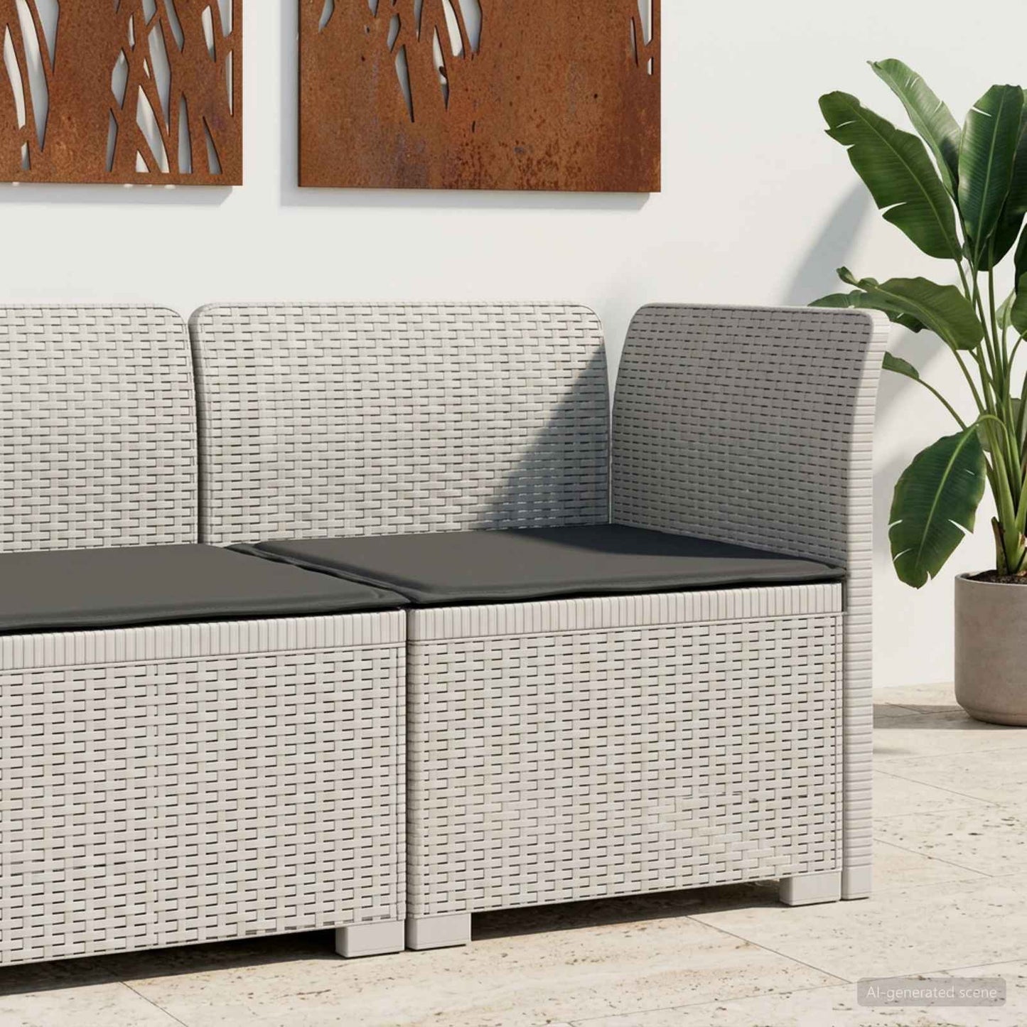 Eénpersoons Tuinbank met Kussen Rattan Look PP Wit